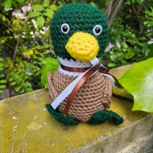 Crocheted Lucky Ducky - green and brown